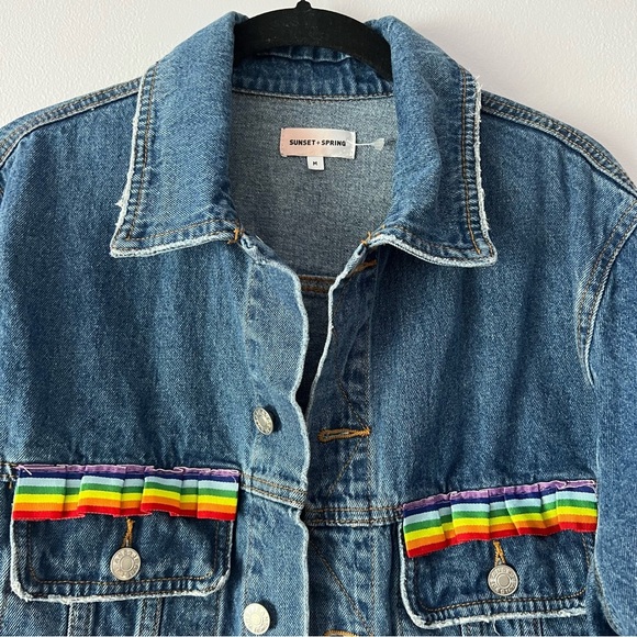 Sunset + Spring Rainbow Trim Denim Jacket Medium - Picture 3 of 11